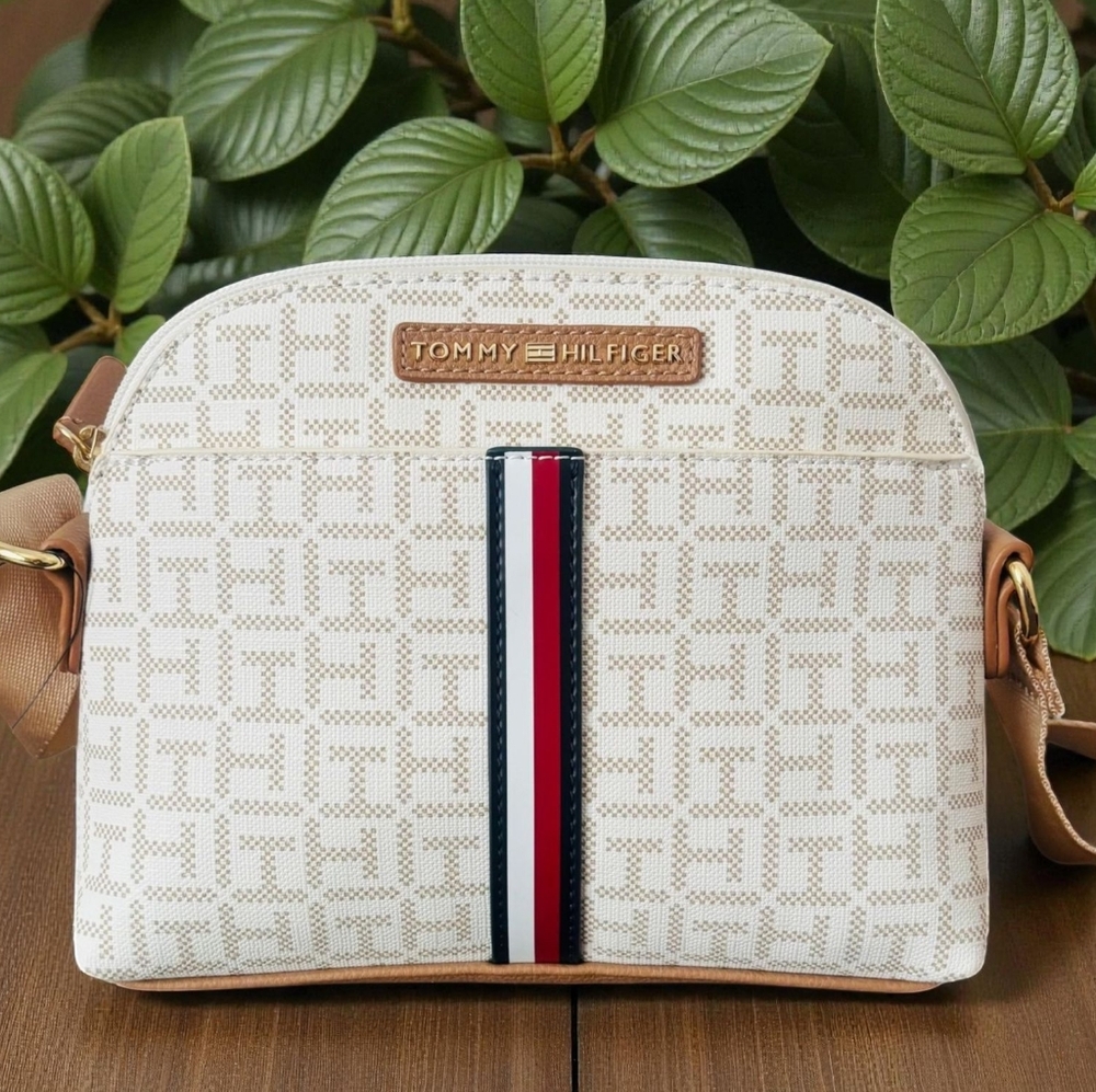 Tommy Hilfiger White and Tan Crossbody Bag